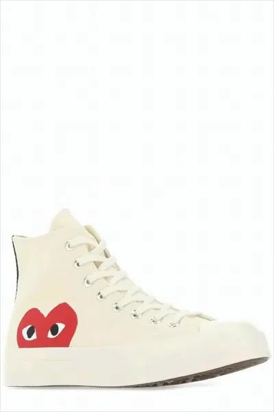 Comme Des Garçons High-top Canvas Sneakers With Iconic Heart Graphic In Multi
