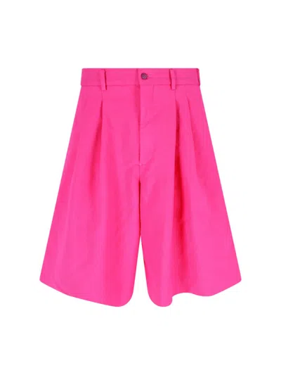 Comme Des Garçons High-waisted Pink Bermuda Shorts With Pleats And Pockets