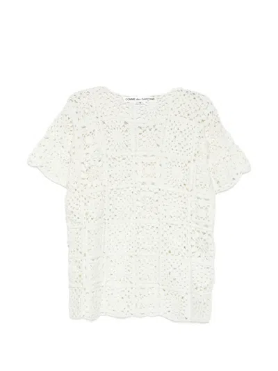 Comme Des Garçons Hollow-out Pattern Knitted Top In White