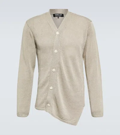 Comme Des Garçons Homme Deux Asymmetrical Linen Cardigan In Beige