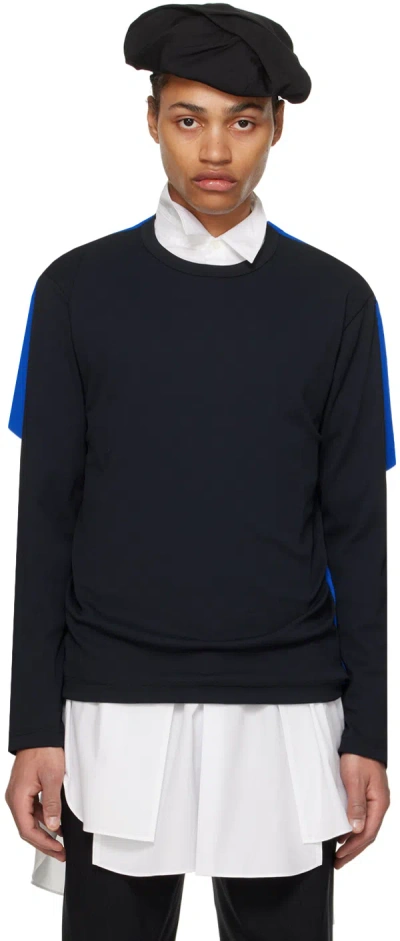 Comme Des Garçons Homme Deux Black & Blue Layered Long Sleeve T-shirt In Black X Blue