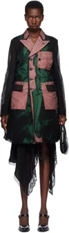 Comme Des Garçons Homme Deux Black & Green Nylon Tulle & Polyester Gabardine Coat