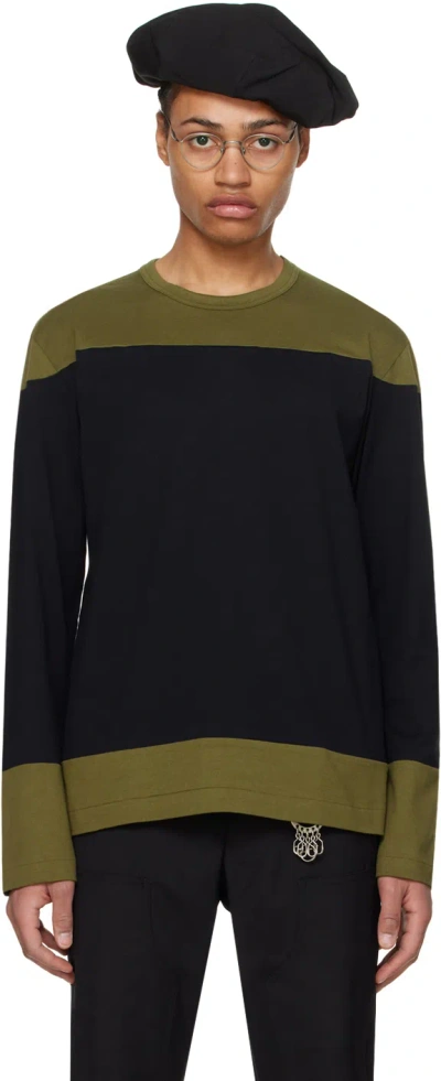 Comme Des Garçons Homme Deux Black & Khaki Paneled Long Sleeve T-shirt In 1 Black X Khaki