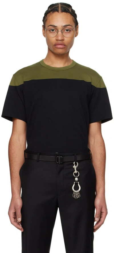 Comme Des Garçons Homme Deux Black & Khaki Paneled T-shirt In 1 Black X Khaki