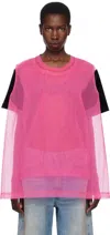 Comme Des Garçons Homme Deux Black & Pink Bright Jersey & Nylon Tulle T-shirt