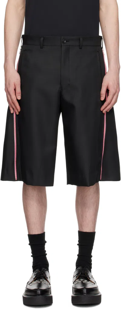 COMME DES GARÇONS HOMME DEUX BLACK & PINK THICK GABARDINE ZIP SHORTS