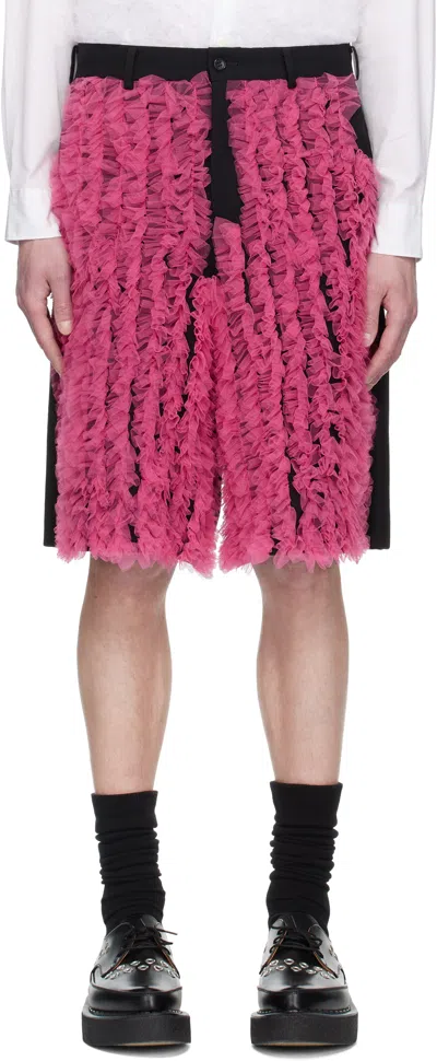 Comme Des Garçons Homme Deux Black & Pink Wool Gabardine Medium & Nylon Tulle Shorts