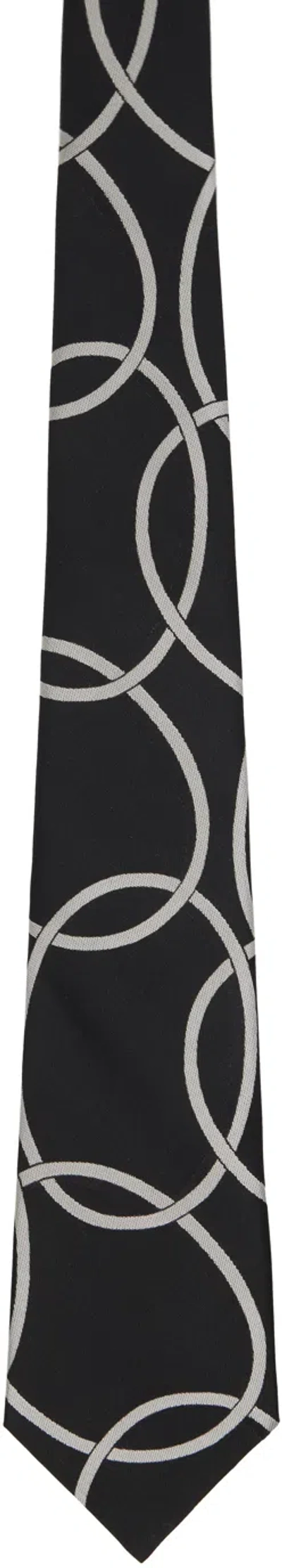 Comme Des Garçons Homme Deux Black & White Silk Geometric Pattern Tie In 1 Black X White