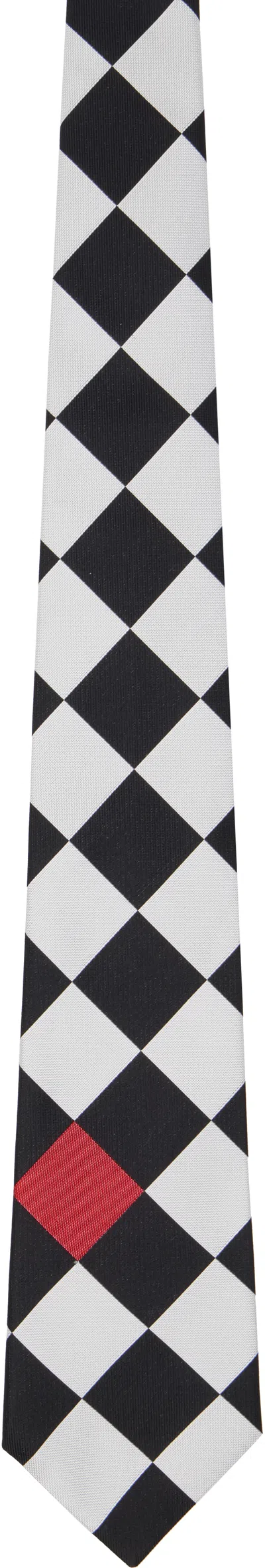 Comme Des Garçons Homme Deux Black & White Silk Geometric Pattern Tie