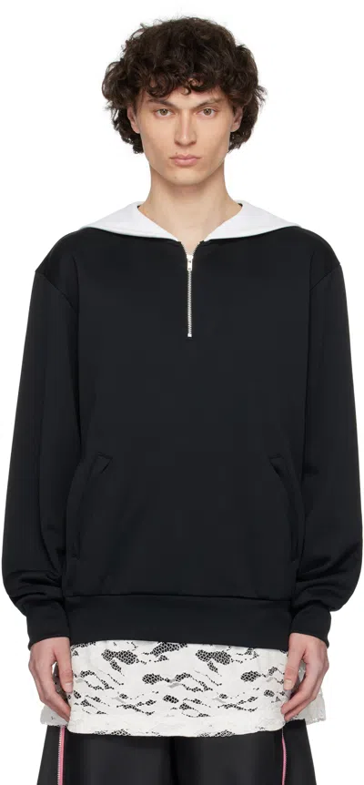 Comme Des Garçons Homme Deux Black & White Smooth Thick Quarter Zip Sweatshirt