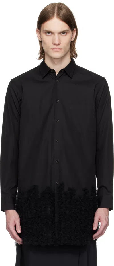 Comme Des Garçons Homme Deux Black Cotton Broad & Nylon Tulle Shirt In Black X Black