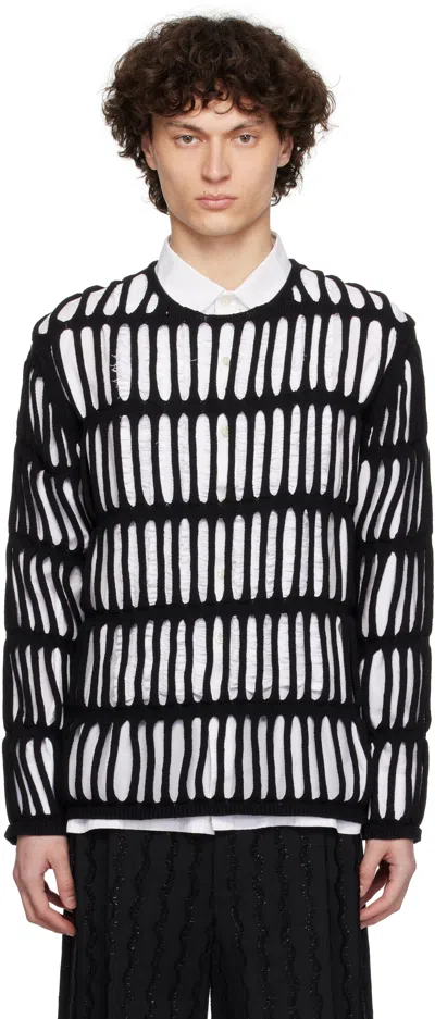 Comme Des Garçons Homme Deux Black Cotton Code Intarsia A Pattern Crewneck Sweater
