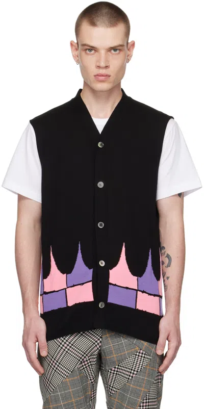 Comme Des Garçons Homme Deux Button-up Knitted Vest In Black Multi