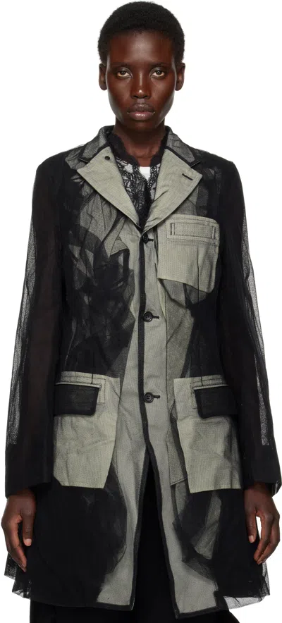 Comme Des Garçons Homme Deux Black Nylon Tulle & Cotton Cloth Blazer In 1 Black X Cream