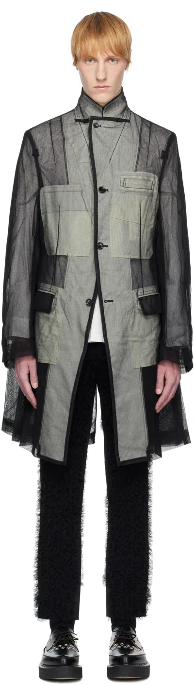 Comme Des Garçons Homme Deux Black Nylon Tulle Long Blazer