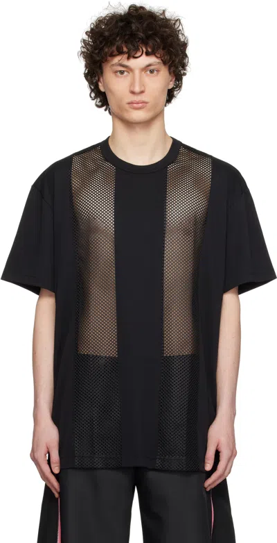 COMME DES GARÇONS HOMME DEUX BLACK POLYESTER PIQUÉ X MESH T-SHIRT