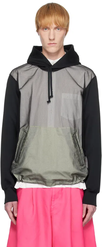 Comme Des Garçons Homme Deux Black Polyester Smooth Thick & Nylon Tulle Hoodie