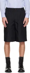 Comme Des Garçons Homme Deux Black Polyester Twill Garment Dyed Shorts In Black