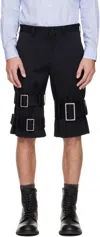 Comme Des Garçons Homme Deux Black Wool Cotton Black Satin Shorts In Black