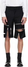 Comme Des Garçons Homme Deux Black Wool Nylon Flannel Shorts In Black