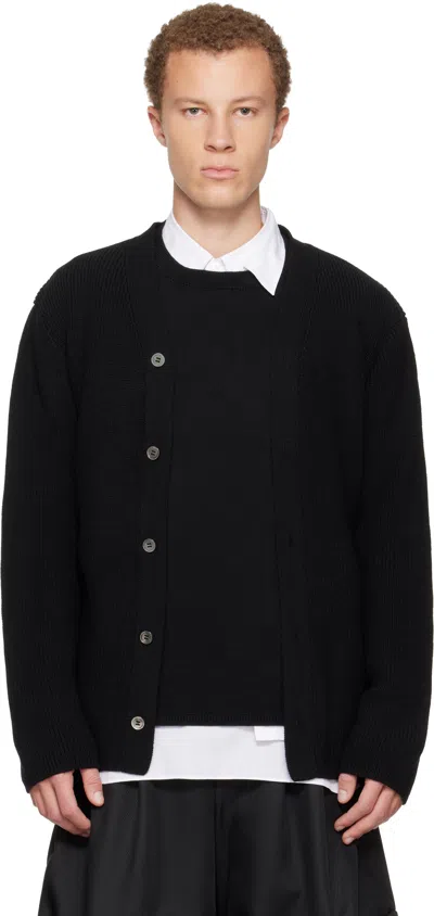 COMME DES GARÇONS HOMME DEUX BLACK WORSTED WOOL HALF CARDIGAN