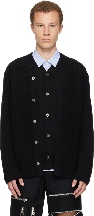 COMME DES GARÇONS HOMME DEUX BLACK WORSTED WOOL HALF CARDIGAN