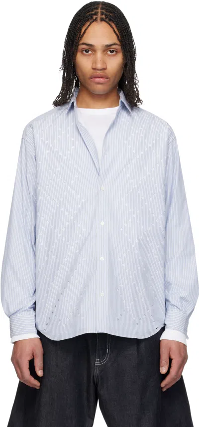 Comme Des Garçons Homme Deux Blue & White Broad Stripes Laser Cut Shirt In Sax/wht/ Navy