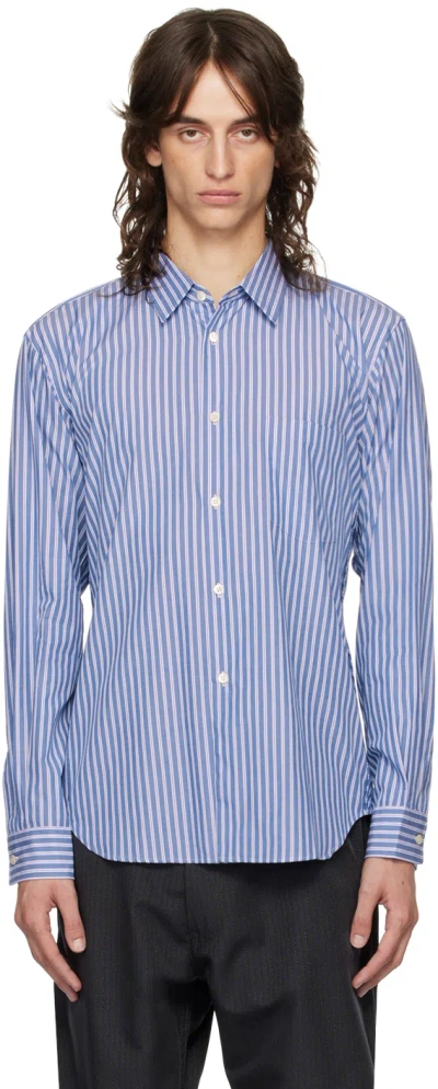 Comme Des Garçons Homme Deux Blue Broad Stripe Shirt In 1 Sax / White / N