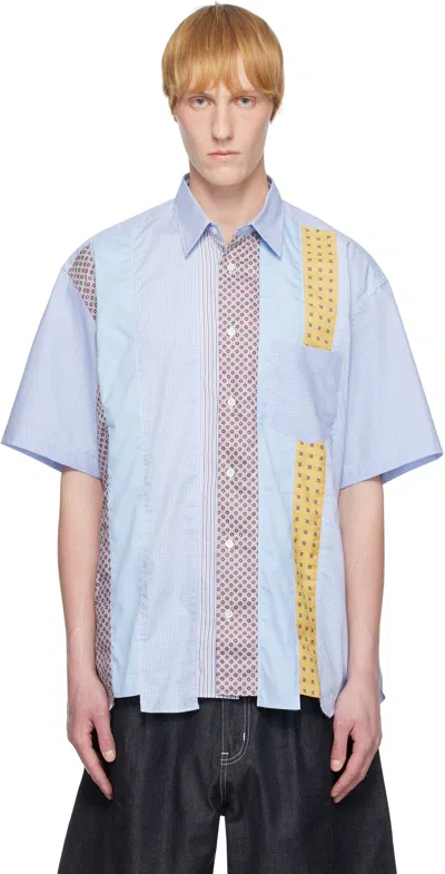 Comme Des Garçons Homme Deux Blue Check Multi Fabrics Mix Ss Shirt