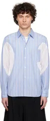Comme Des Garçons Homme Deux Blue Cotton Broad Stripe X Polyester Mesh Shirt In 1 Sax/white/blue