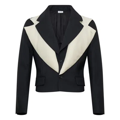 Comme Des Garçons Homme Deux Bold Chest Panel Cropped Boxy Jacket In Black