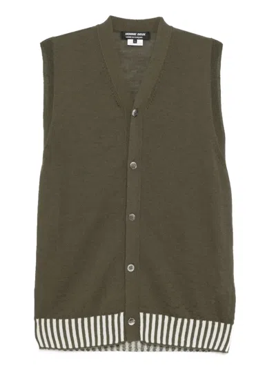 Comme Des Garçons Homme Deux Button Down Knit Vest Cardigan In Green