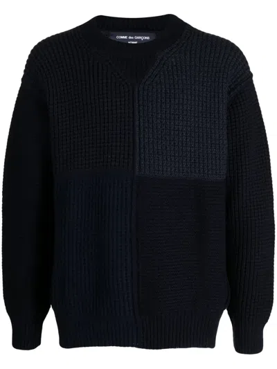 Comme Des Garçons Homme Deux Chunky-knit Patchwork Jumper In Blue