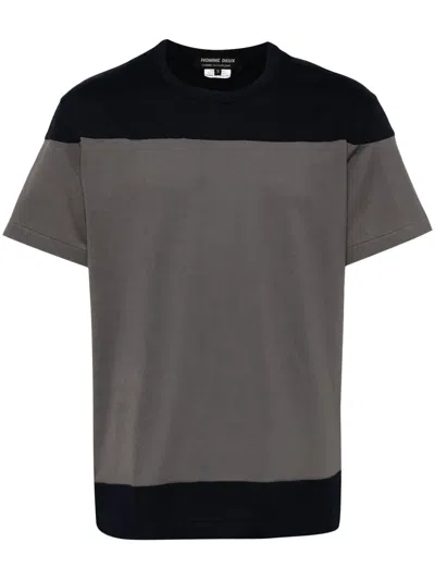 Comme Des Garçons Homme Deux Colourblock Cotton T-shirt In Grey