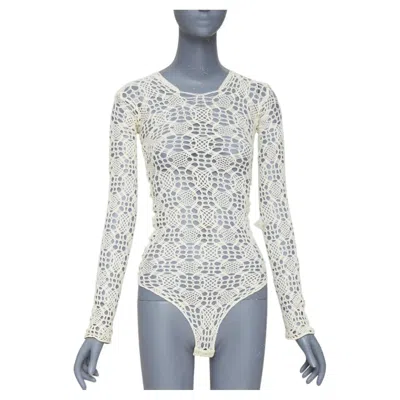 Pre-owned Comme Des Garçons Homme Deux Comme Des Garcons Beige Nylon Braided Crochet Open Knit Mesh Bodysuit Leotard In Brown