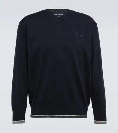 Comme Des Garçons Homme Deux Embroidered Cotton Sweatshirt In Navy