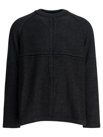 Comme Des Garçons Homme Deux Long Sleeve Textured Knitwear With Ribbed Neckline In Black