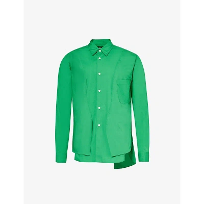 Comme Des Garçons Homme Deux Comme Des Garcons Homme Plus Mens Green Long-sleeved Asymmetric-hem Cotton Shirt