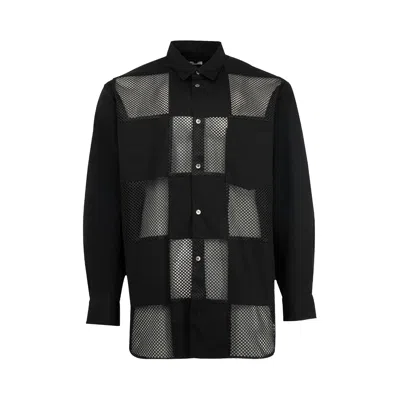 Pre-owned Comme Des Garçons Homme Deux Comme Des Garçons Homme Plus Mesh Check Long-sleeve Shirt 'black' | Men's Size L