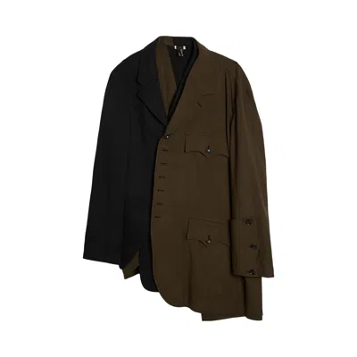 Pre-owned Comme Des Garçons Homme Deux Comme Des Garçons Homme Plus Polyester Gabardine X Wool Cloth Jacket 'black/khaki' | Men's Size L