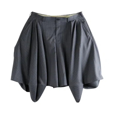 Pre-owned Comme Des Garçons Homme Deux Comme Des Garçons Homme Plus Wide-leg Pleated Zipper Shorts 'grey/blue/off White' | Men's Size M In Gray