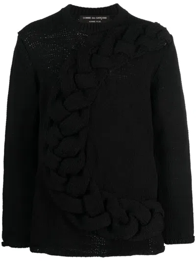 Comme Des Garçons Homme Deux Braid-detailing Crew-neck Jumper In Schwarz