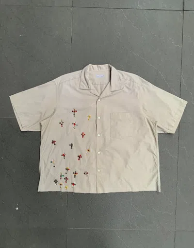 Pre-owned Comme Des Garçons Homme Deux Custom Jewel Cross Camp Collar Shirt In Khaki