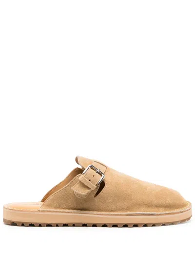 Comme Des Garçons Homme Deux Decorative-buckle Leather Slides In Brown