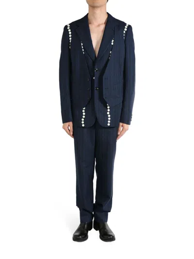 Comme Des Garçons Homme Deux Decorative-buttons Blazer In Blau