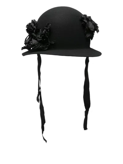 Comme Des Garçons Homme Deux Floral-appliqué Hat In Black
