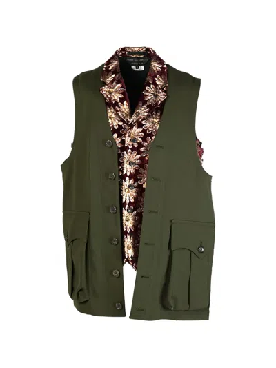 Comme Des Garçons Homme Deux Floral-trim Flap-pocket Vest In Green