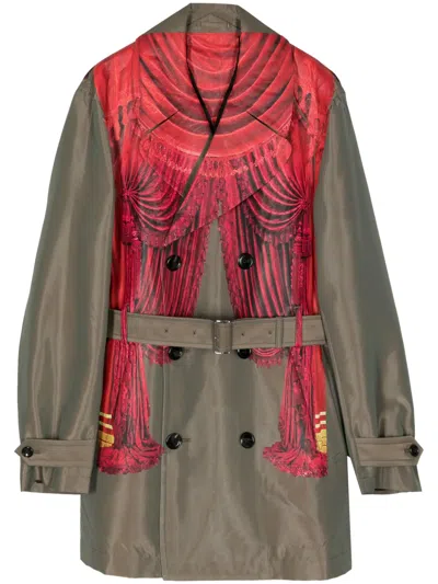 Comme Des Garçons Homme Deux Graphic-print Belted Coat In Green