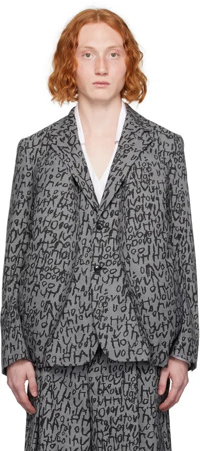 Comme Des Garçons Homme Deux Graphic-print Single-breasted Blazer In Black
