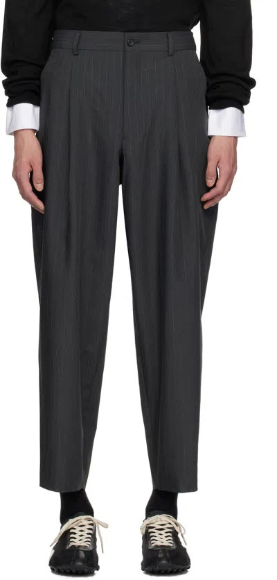 Comme Des Garçons Homme Deux Gray Pinstripe Trousers In 1 Dark Gray